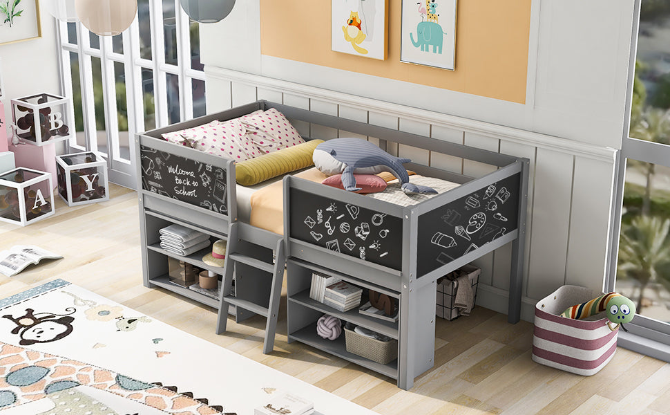 Twin Loft Bed for Small Rooms with Storage Shelves