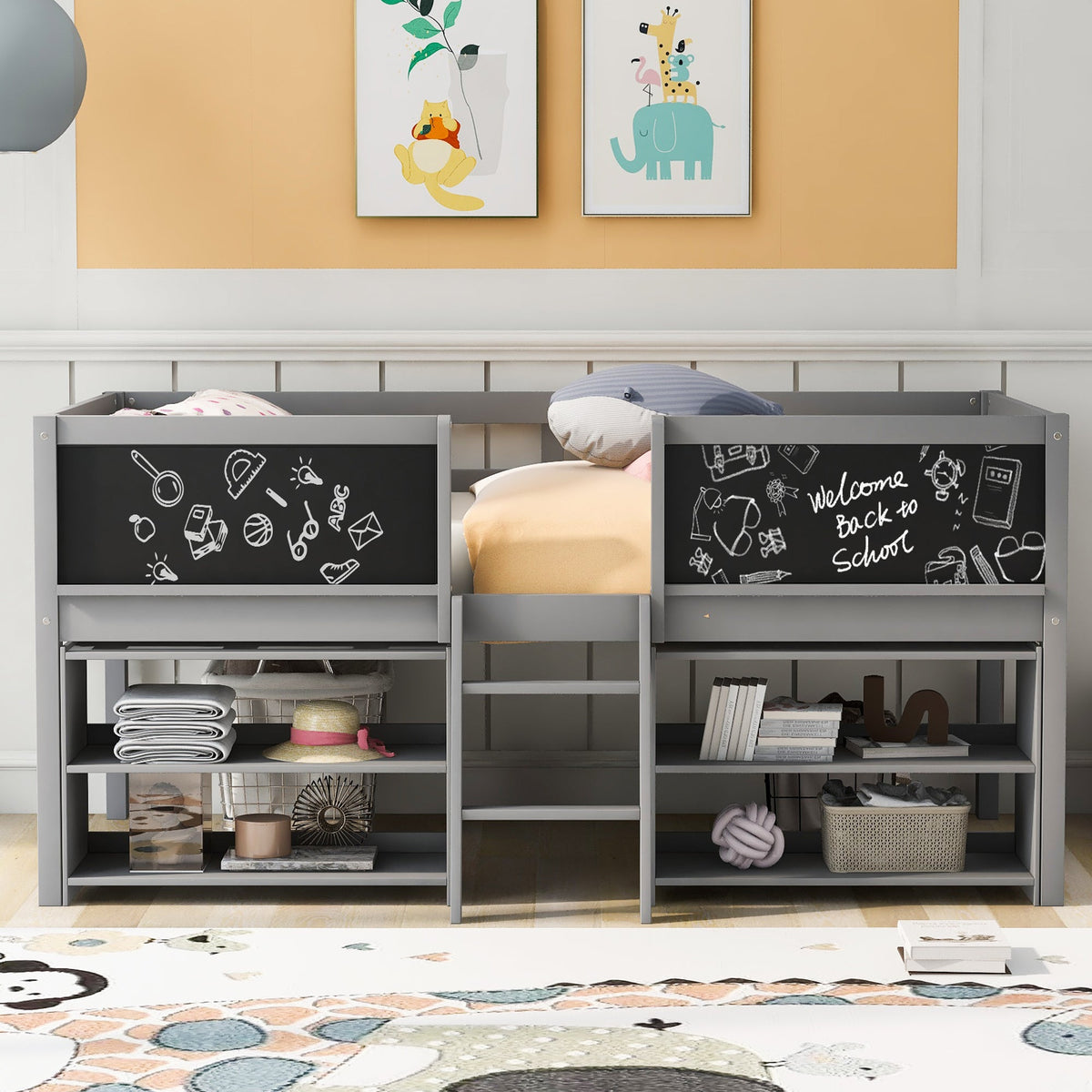 Twin Loft Bed for Small Rooms with Storage Shelves