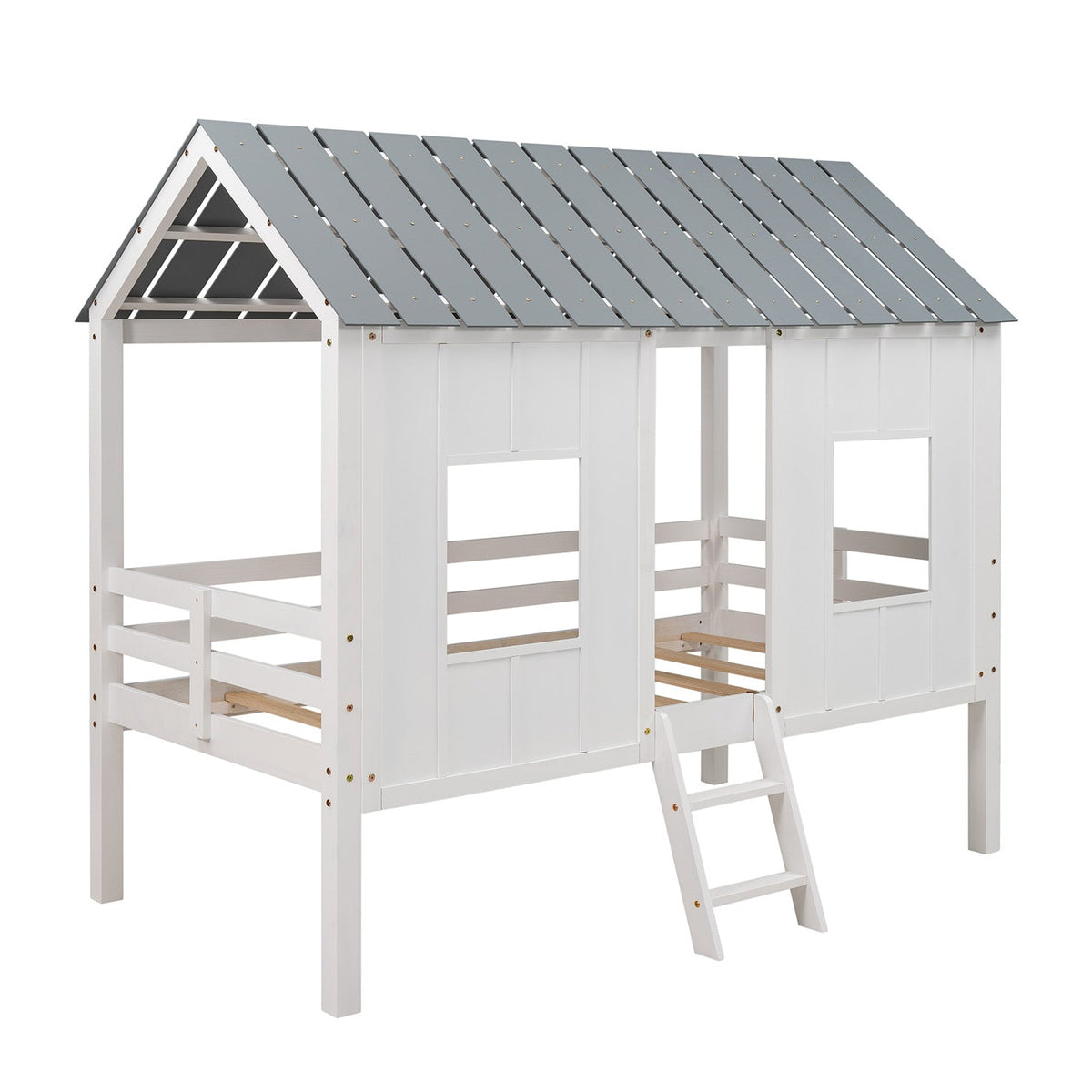 Twin Loft Bed with Playhouse Roof for Kids' Rooms