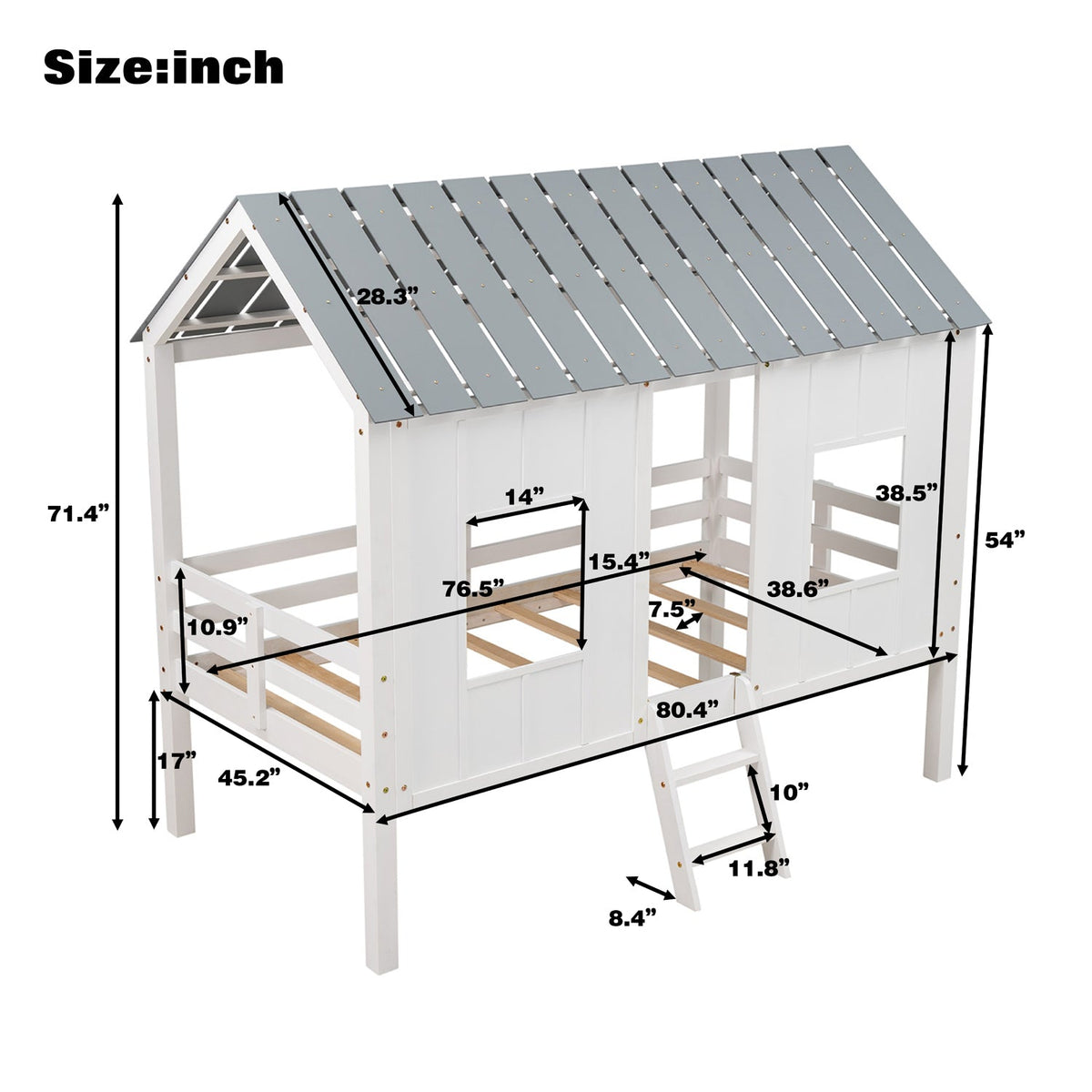 Twin Loft Bed with Playhouse Roof for Kids' Rooms