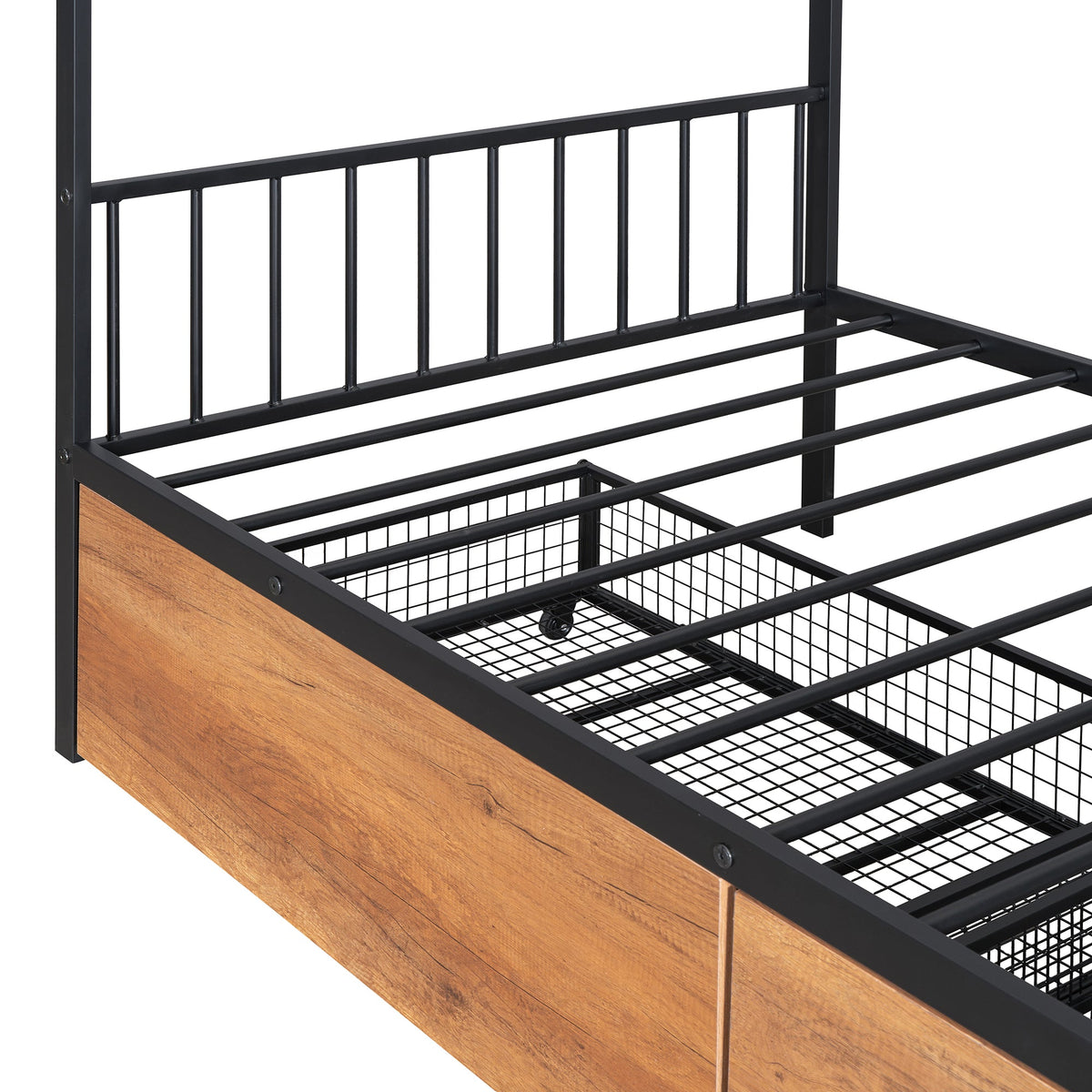 Twin Metal House Bed with 2 Rolling Storage Drawers