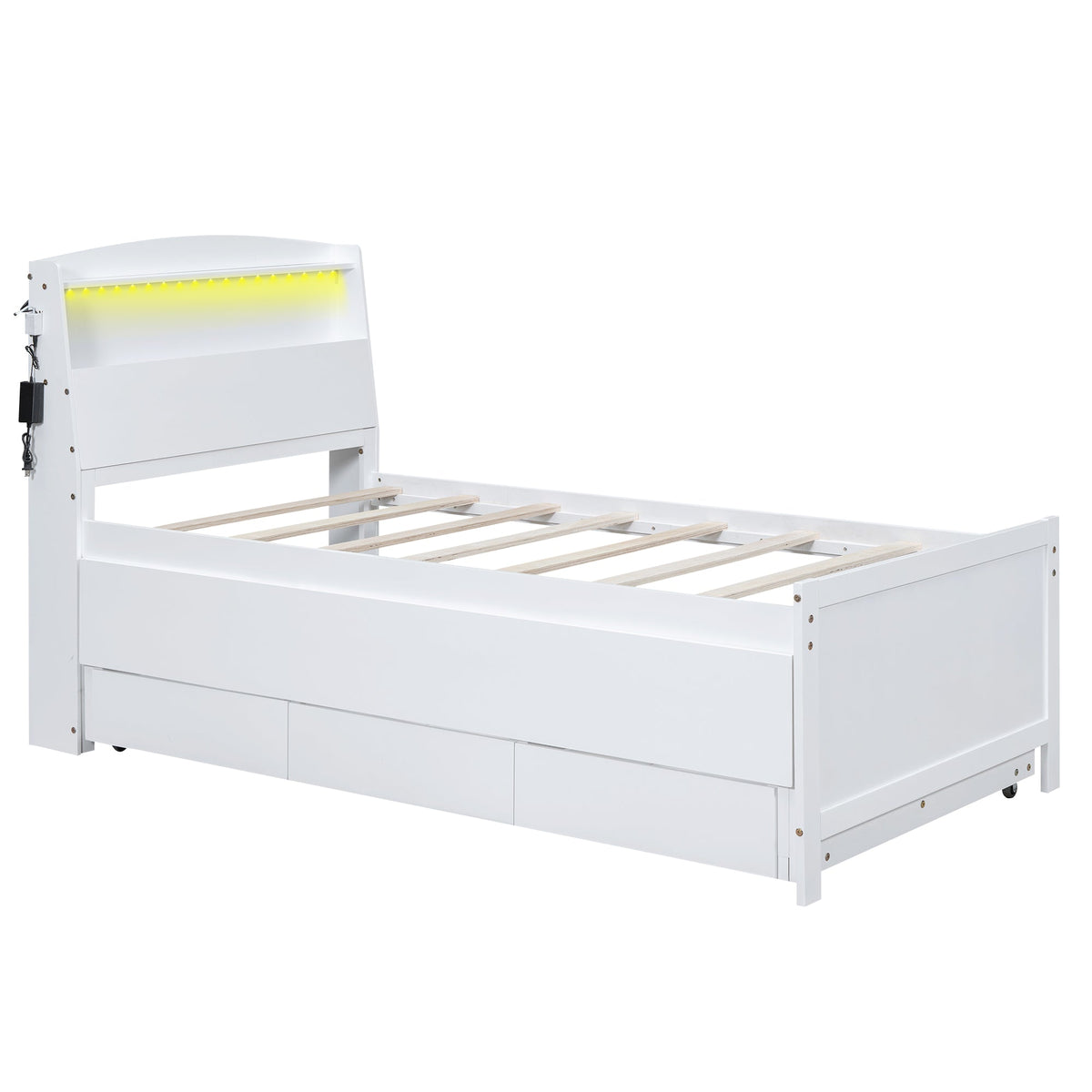 Twin Platform Bed with Trundle, LED Headboard & Drawers