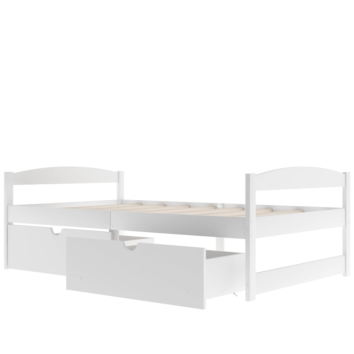 Twin Platform Bed with Drawers, White Wood Frame