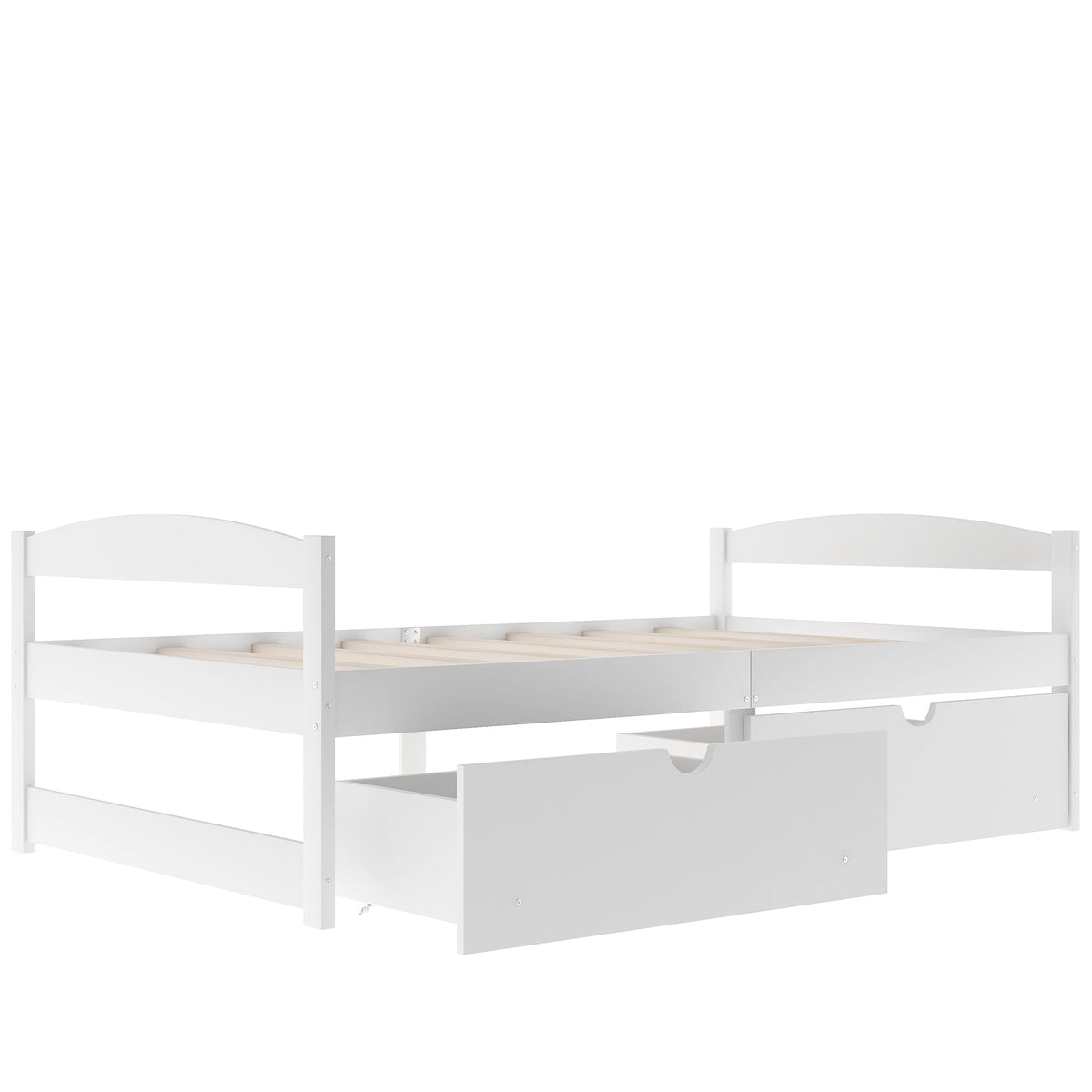 Twin Platform Bed with Drawers, White Wood Frame