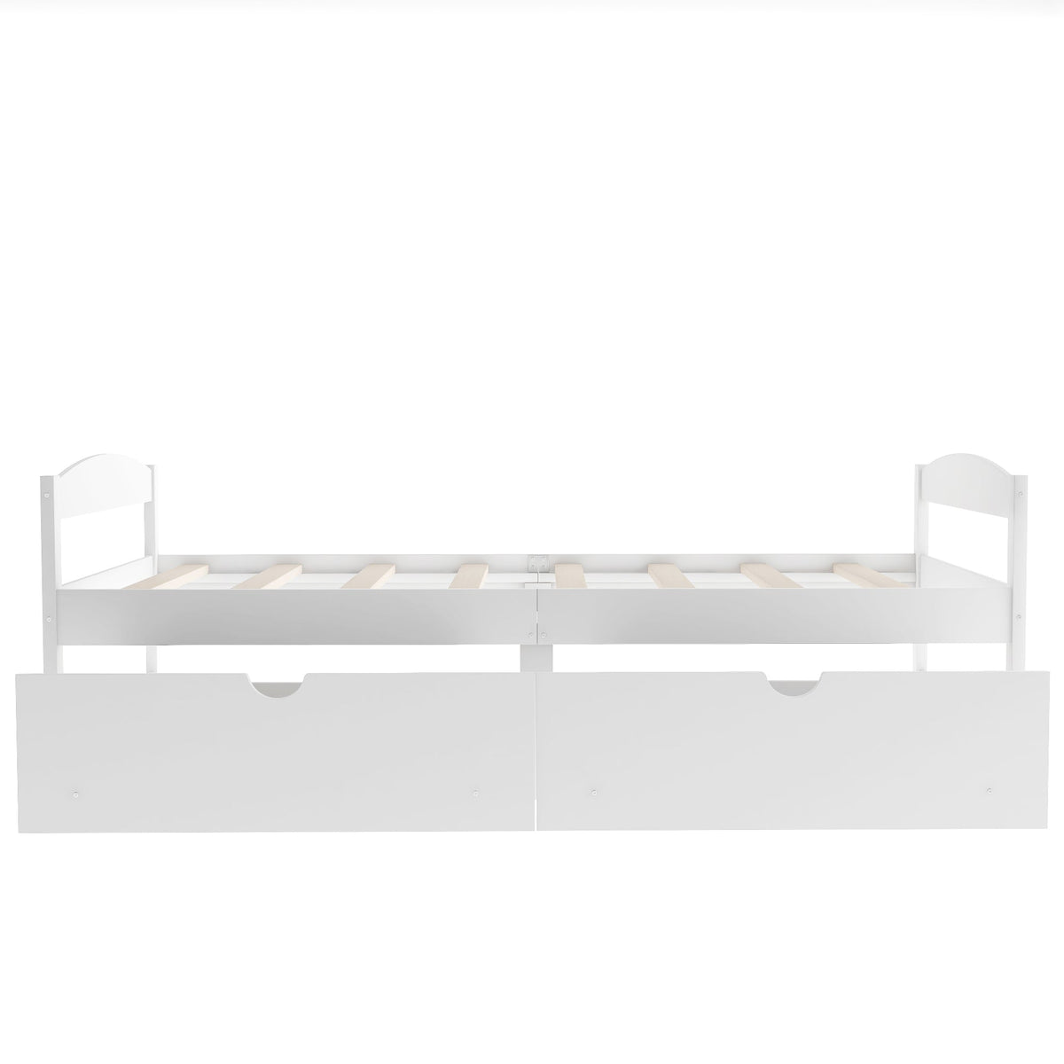 Twin Platform Bed with Drawers, White Wood Frame