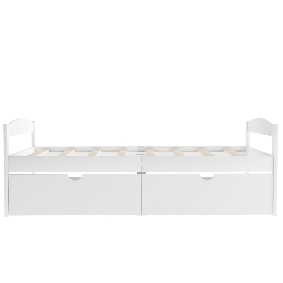Twin Platform Bed with Drawers, White Wood Frame