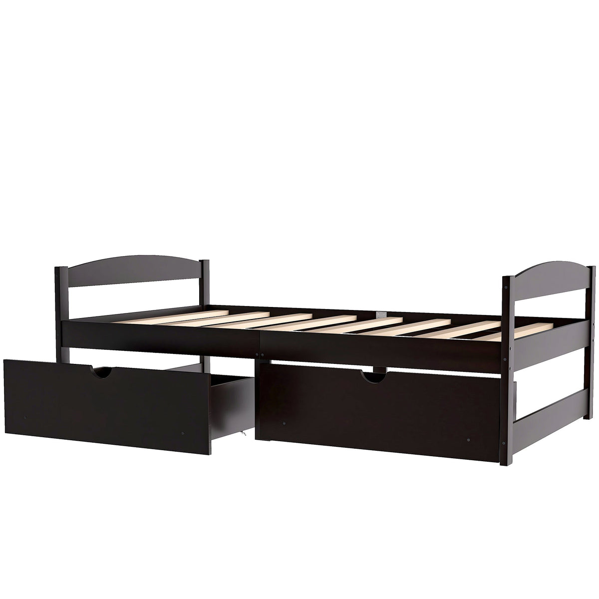 Twin Platform Bed with Drawers, Espresso Wood Frame