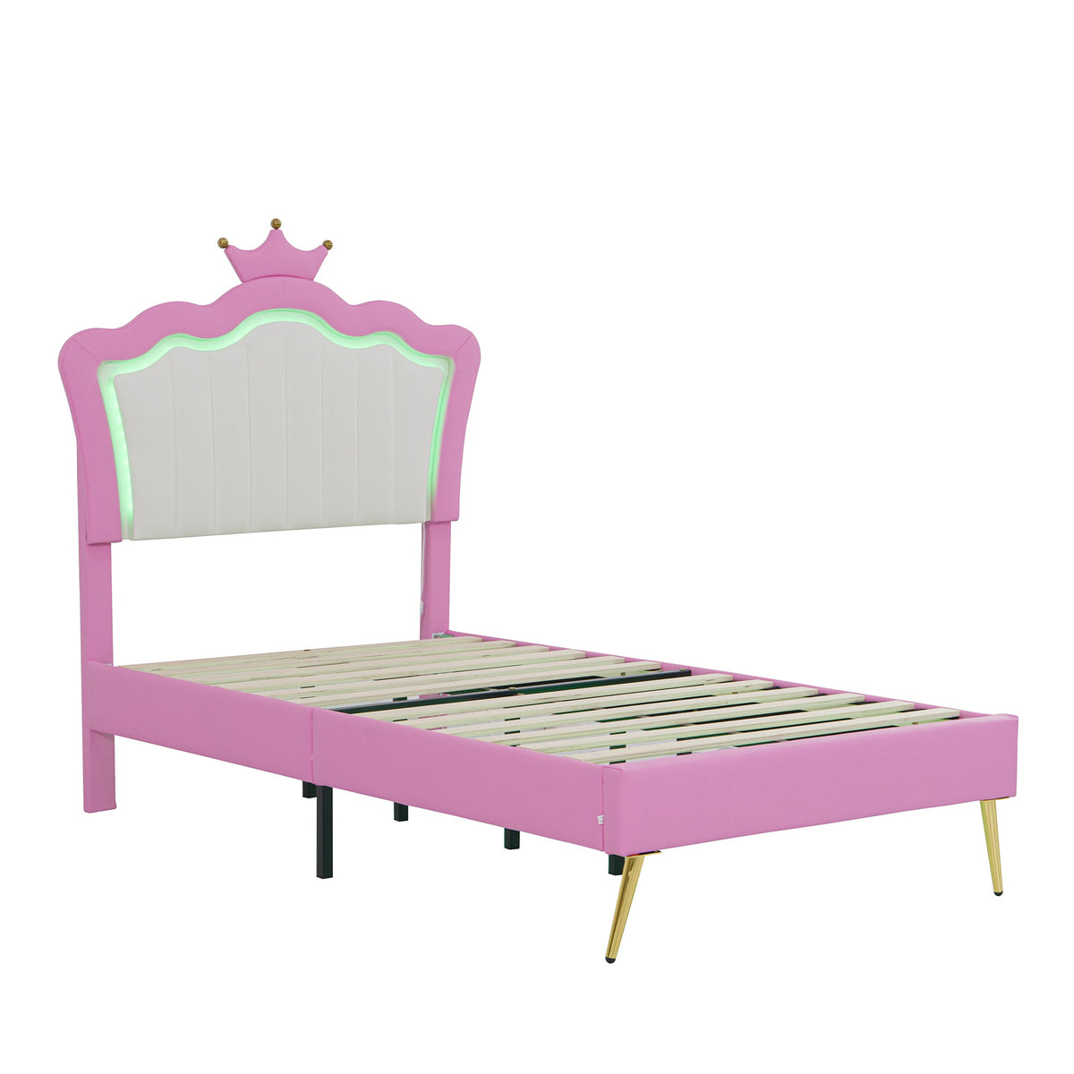 Princess Twin Bed Frame with Crown Headboard and LED Glow