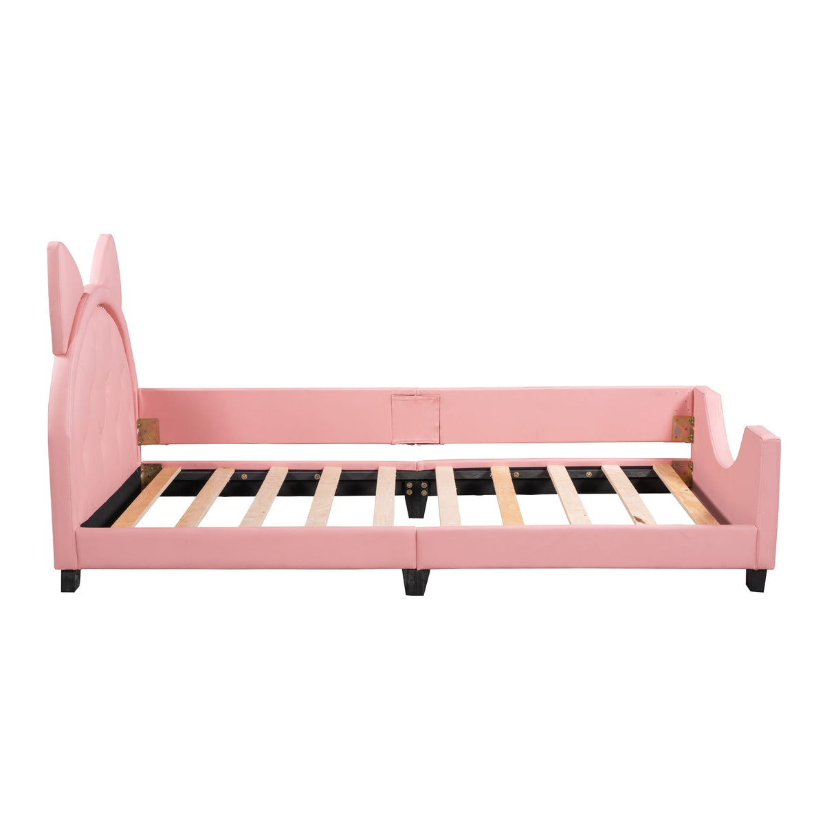 Kids Pink Twin Daybed with Cat-Ear Tufted Headboard