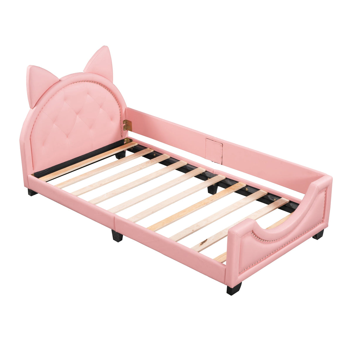 Kids Pink Twin Daybed with Cat-Ear Tufted Headboard