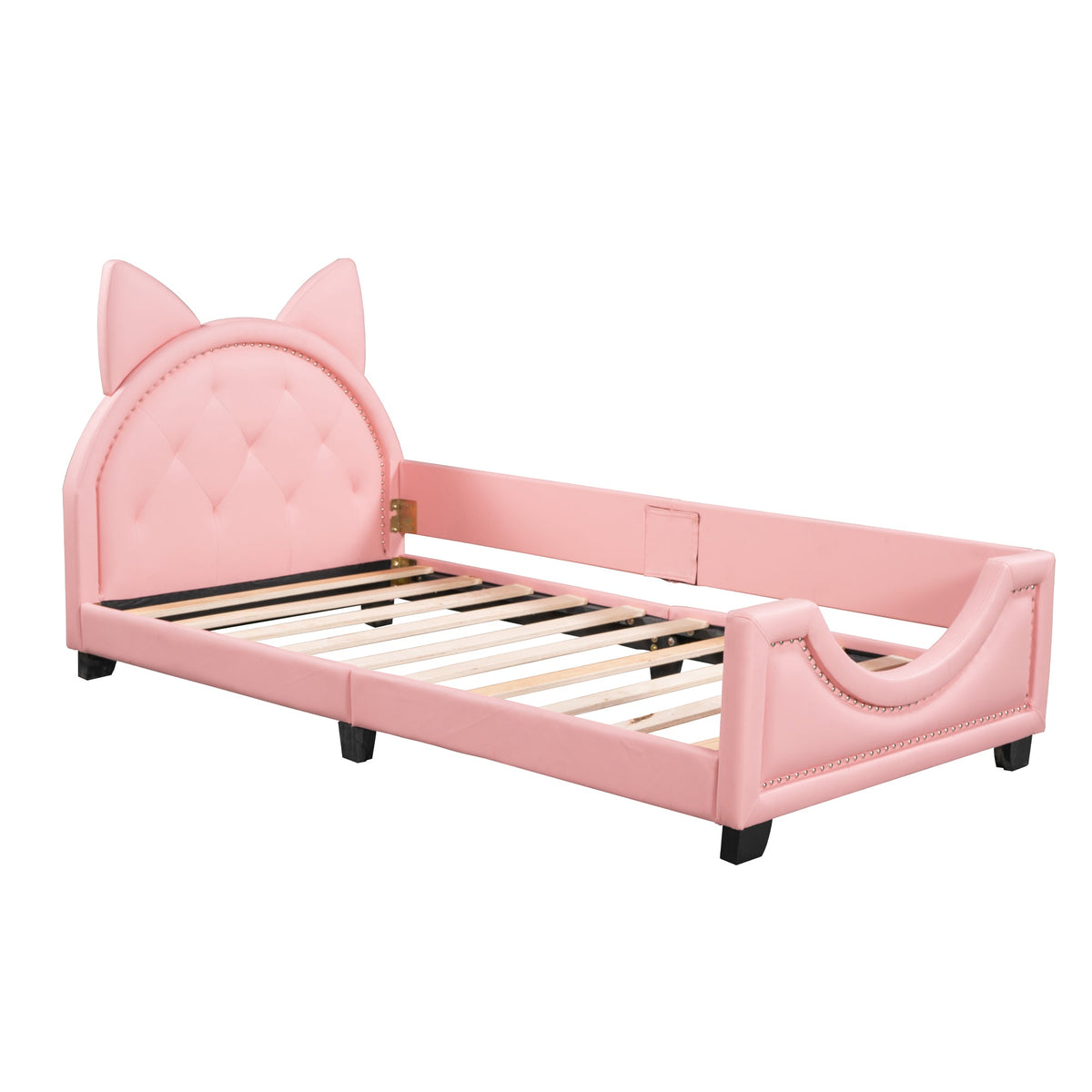 Kids Pink Twin Daybed with Cat-Ear Tufted Headboard