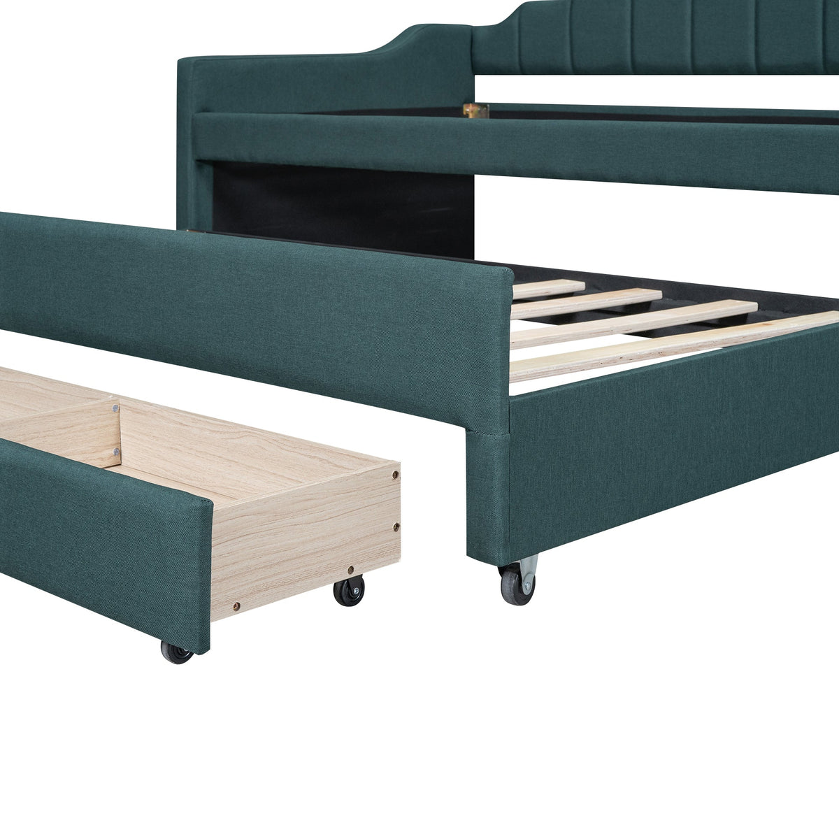 Twin Daybed with Trundle, Upholstered Teal Guest Bed