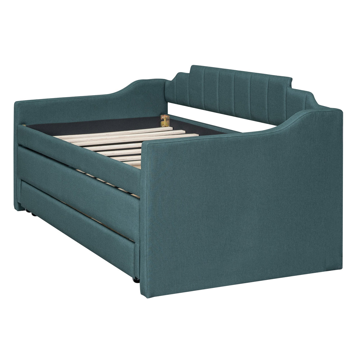 Twin Daybed with Trundle, Upholstered Teal Guest Bed