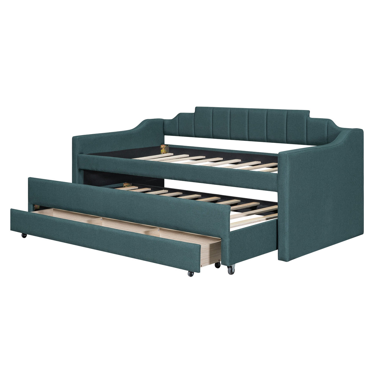 Twin Daybed with Trundle, Upholstered Teal Guest Bed