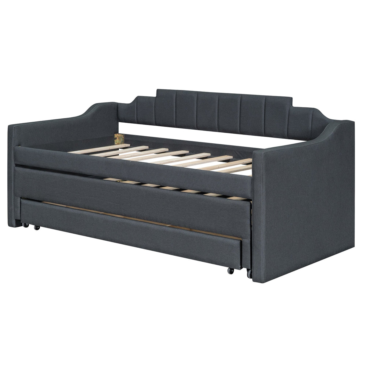 Twin Daybed with Trundle and Storage Drawers, Grey