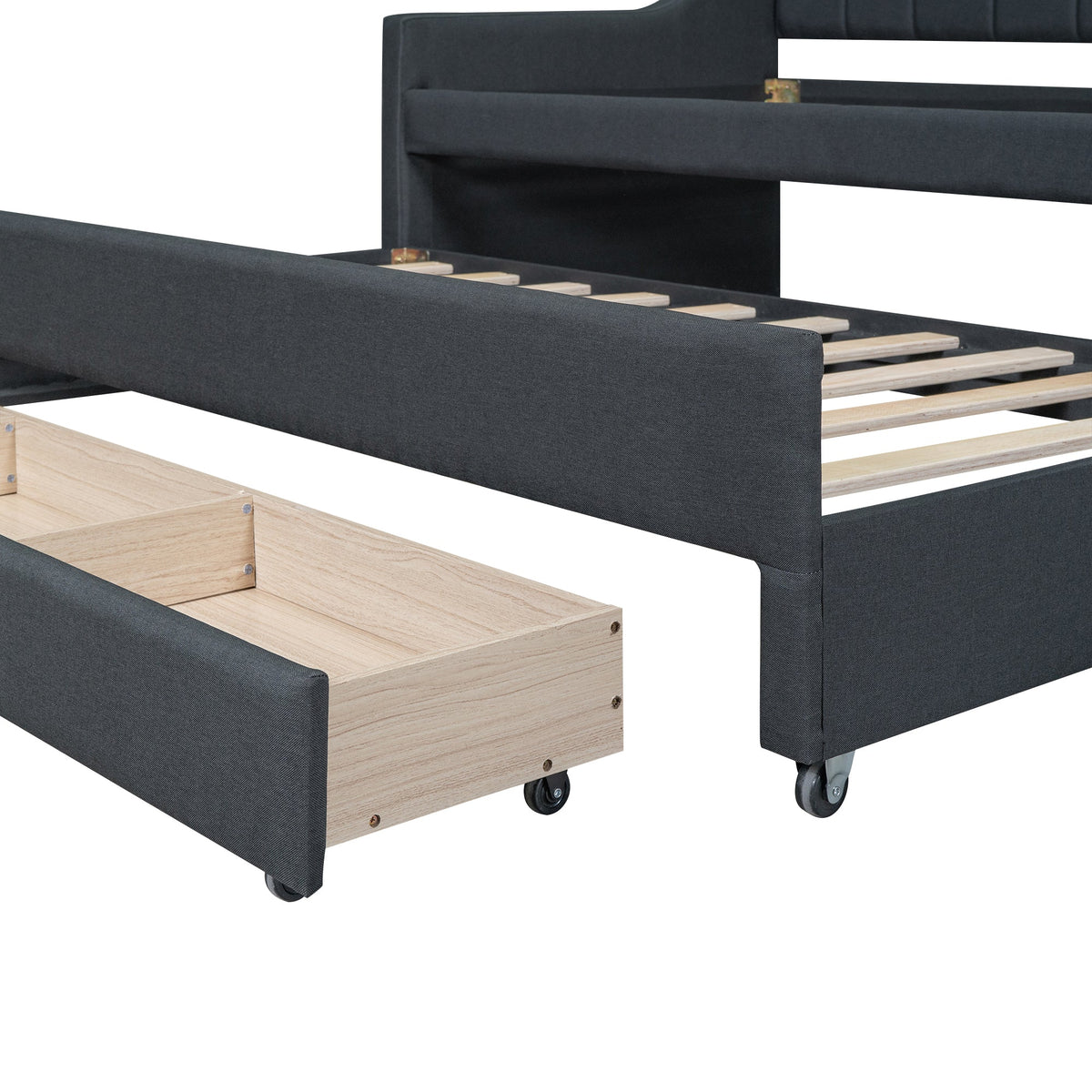 Twin Daybed with Trundle and Storage Drawers, Grey