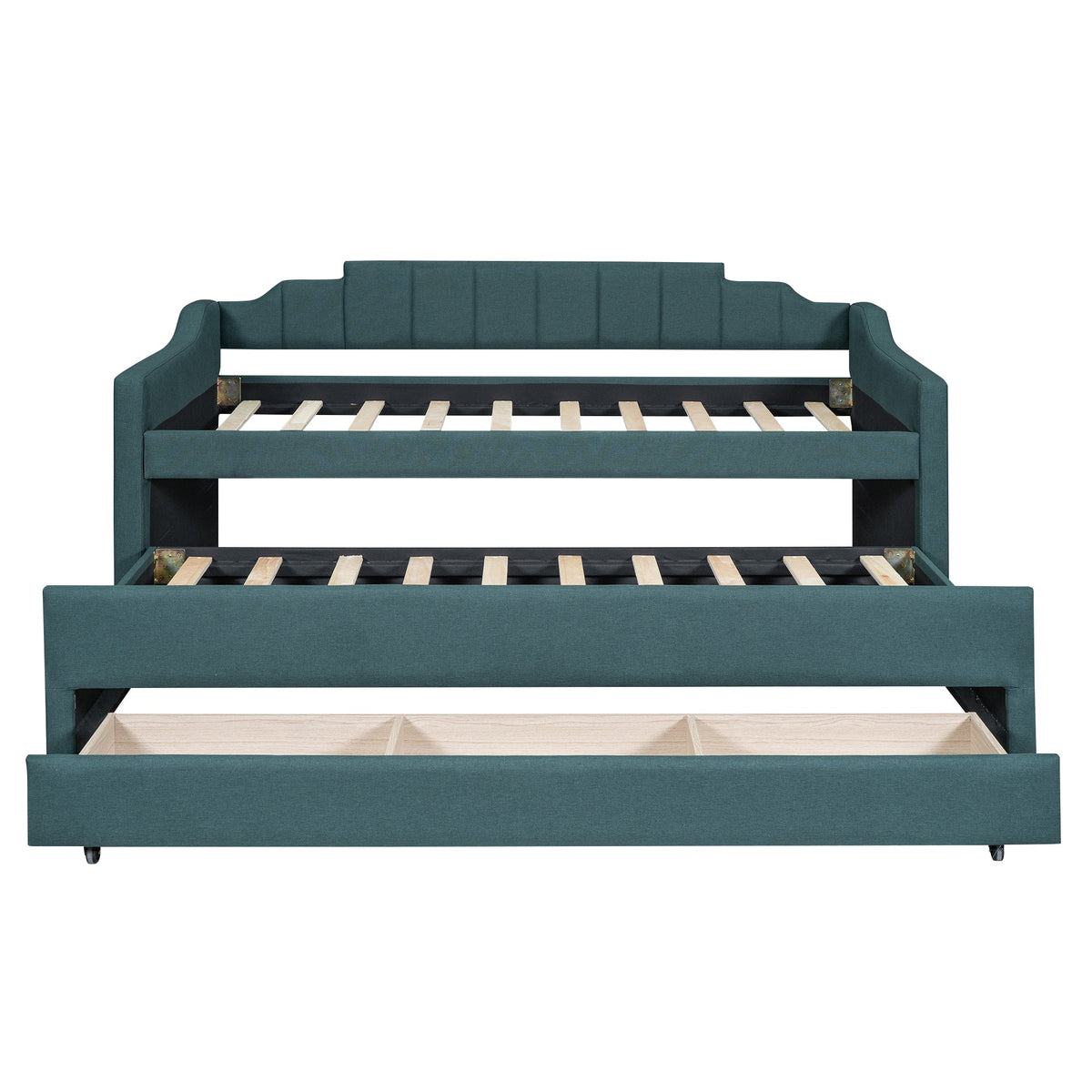 Twin Daybed with Trundle, Upholstered Teal Guest Bed