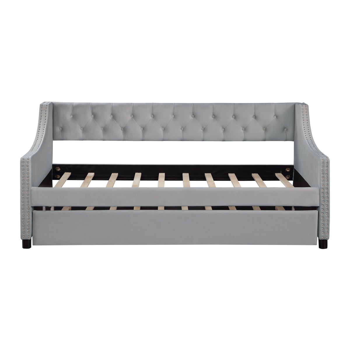 Tufted Velvet Twin Daybed with Trundle Bed Frame