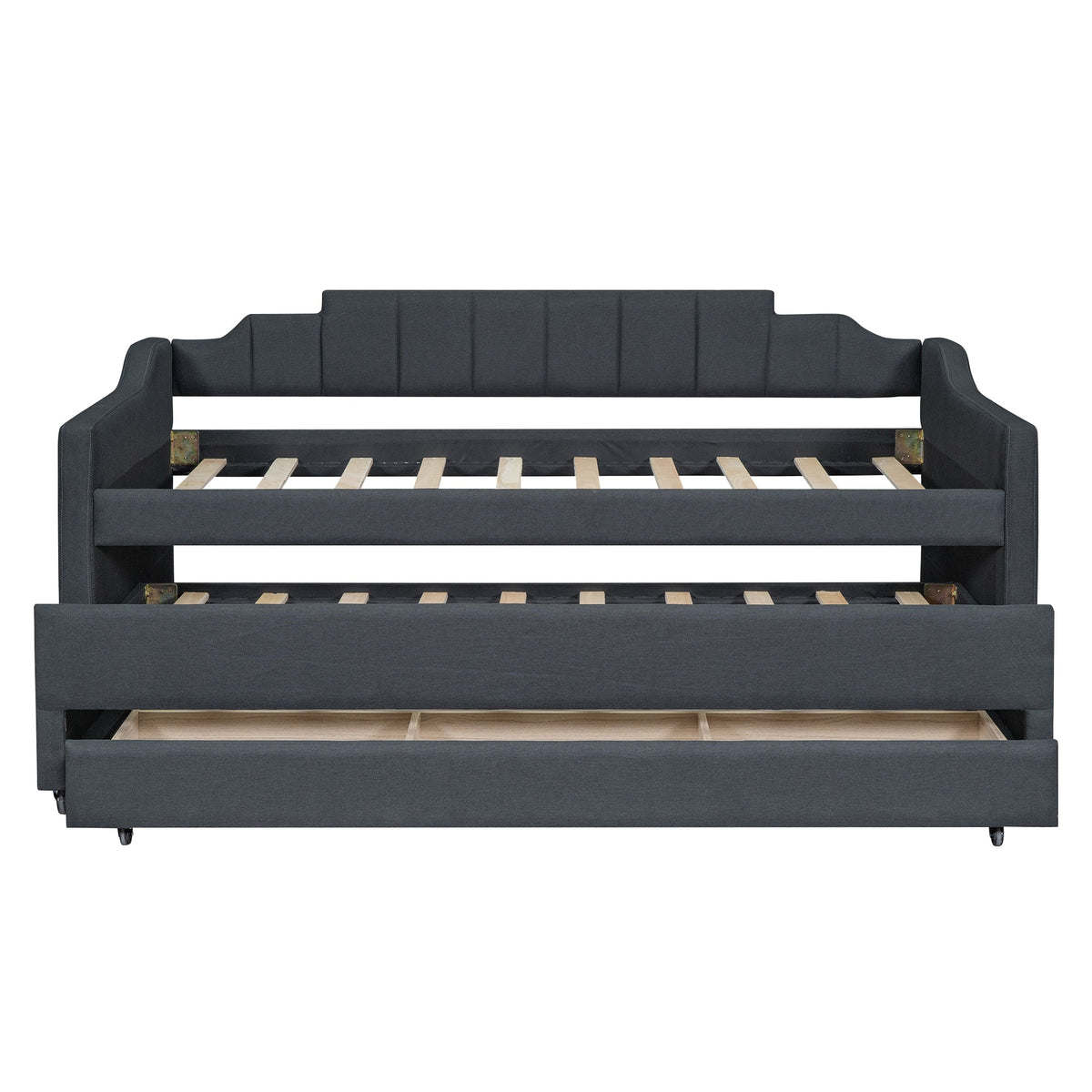 Twin Daybed with Trundle and Storage Drawers, Grey