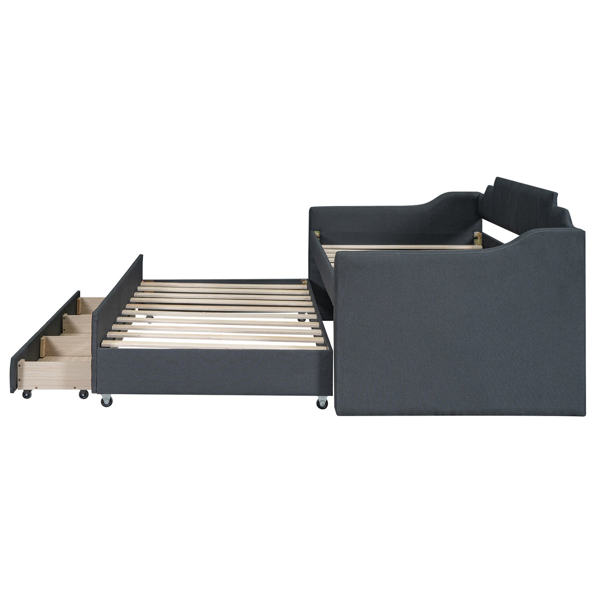Twin Daybed with Trundle and Storage Drawers, Grey