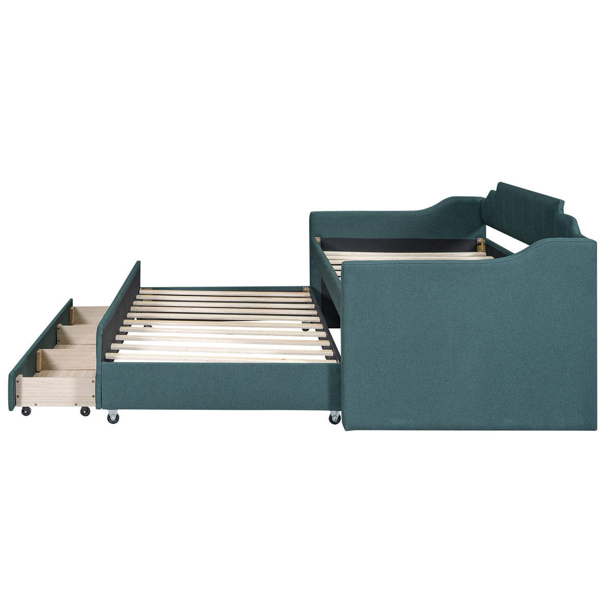 Twin Daybed with Trundle, Upholstered Teal Guest Bed