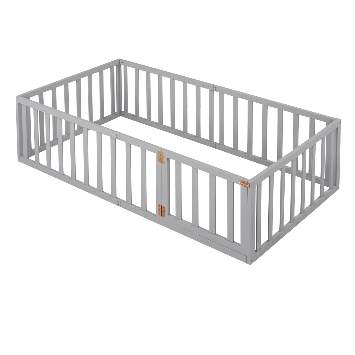Twin Wood Daybed Frame with Safety Fence and Gate Gray