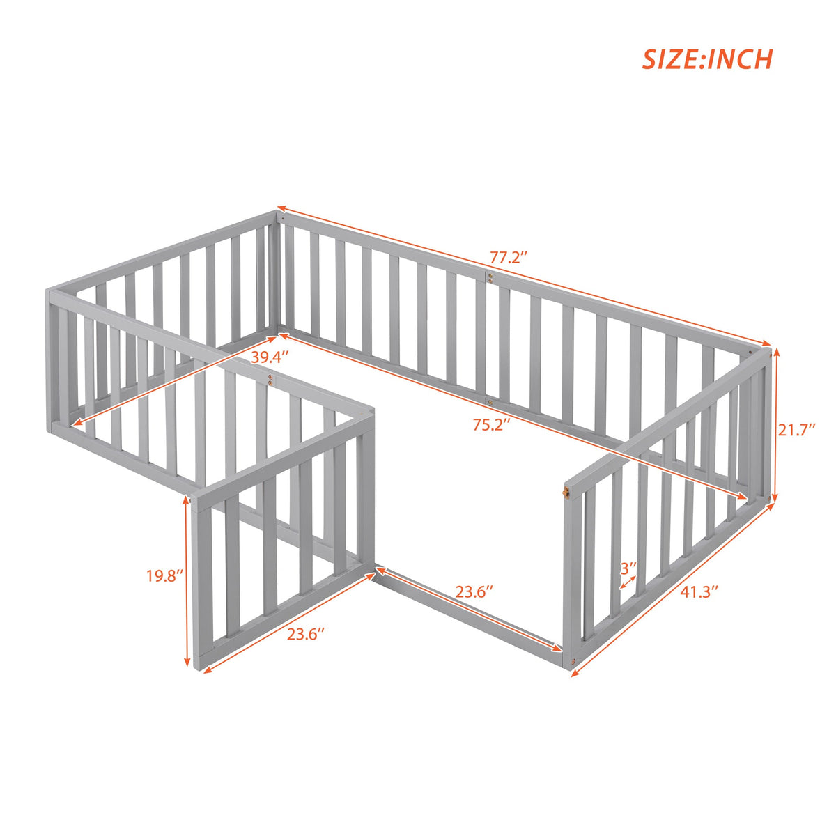 Twin Wood Daybed Frame with Safety Fence and Gate Gray