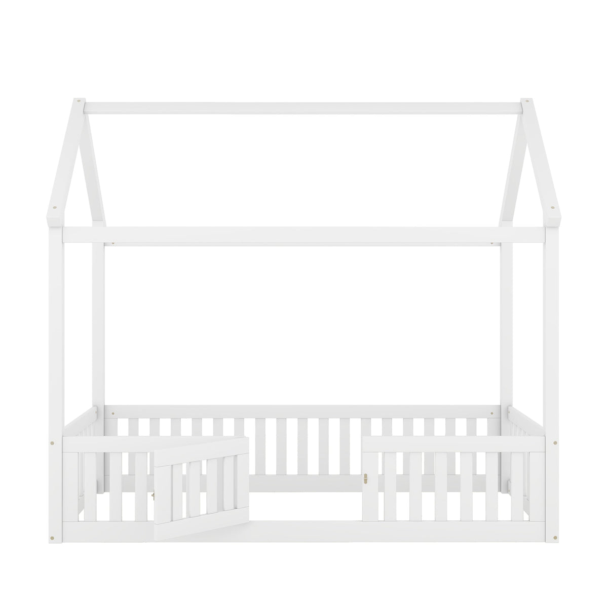 Twin Wood House Bed for Kids with Guard Rails and Door