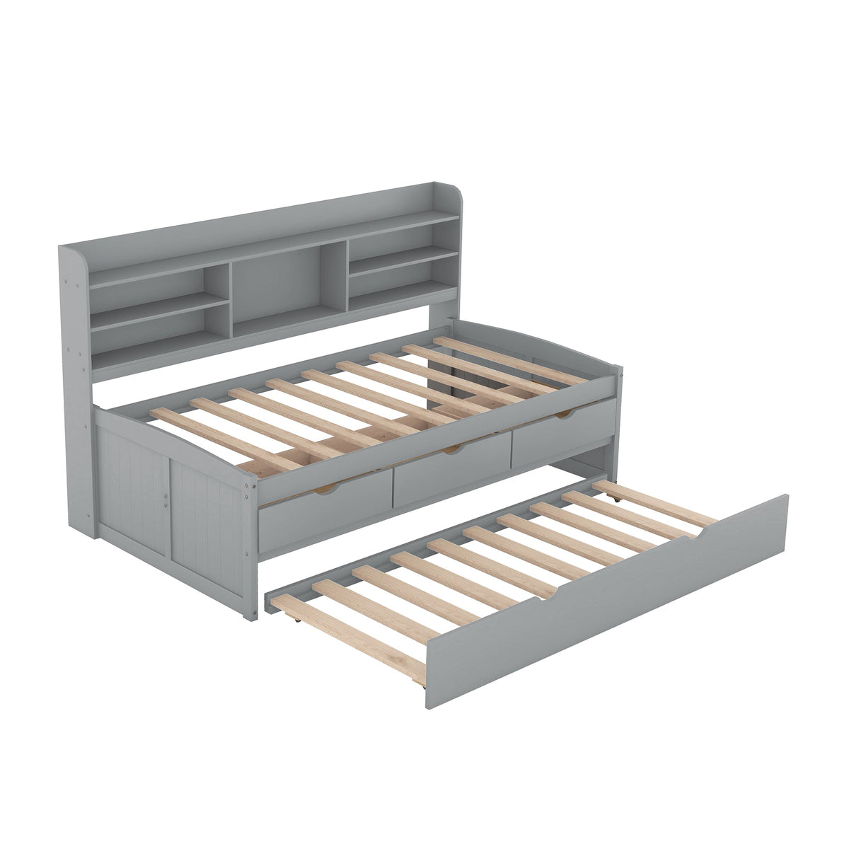 Twin Captain Bed with Bookshelves, Drawers & Trundle