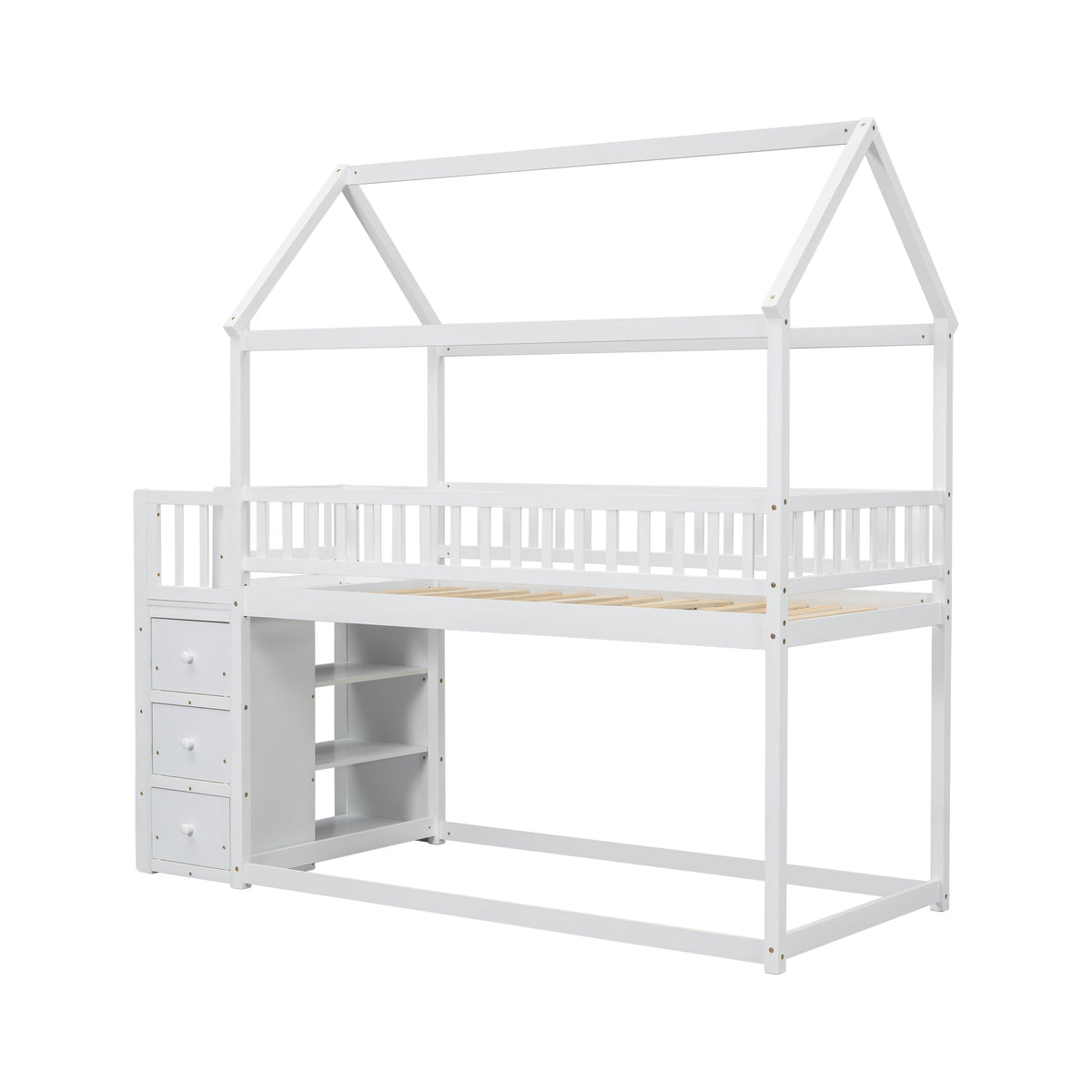 Kids Twin Bunk Bed with Drawers and Shelves, White