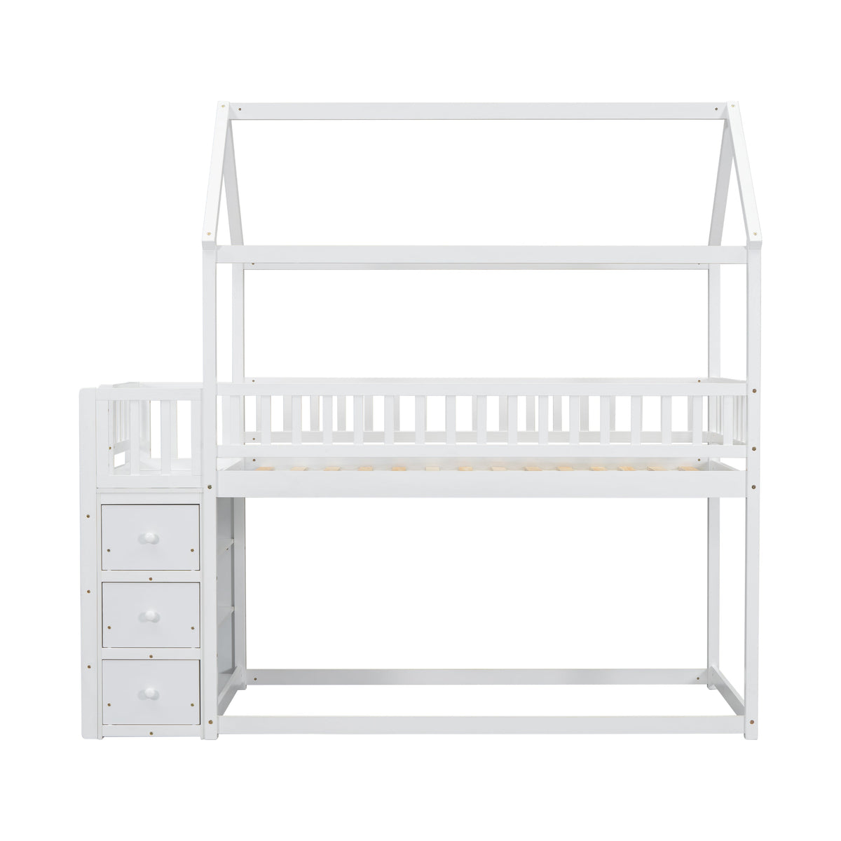 Kids Twin Bunk Bed with Drawers and Shelves, White