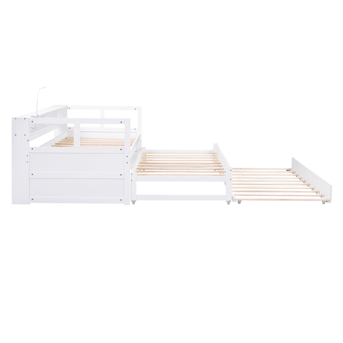 Twin XL Wood Daybed with 2 Trundles and Storage Shelf