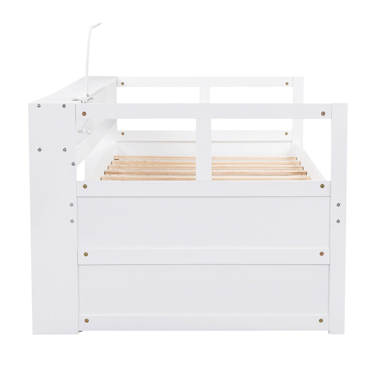 Twin XL Wood Daybed with 2 Trundles and Storage Shelf