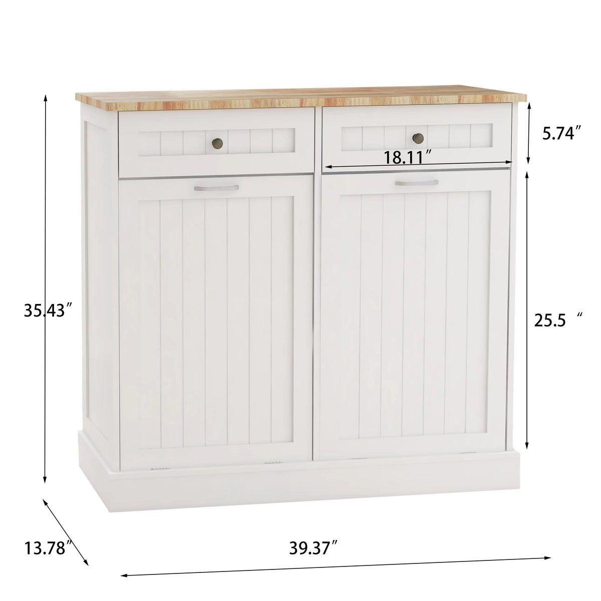 Tilt-Out Kitchen Trash Cabinet with Drawers, White