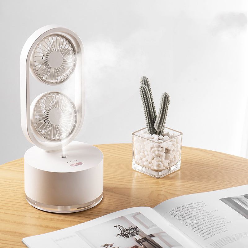 Dual-Fan Desk Fan with Mist Humidifier for Dorm Rooms