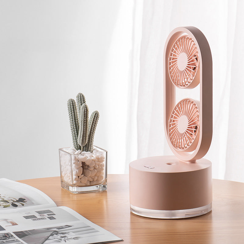 Dual-Fan Desk Fan with Mist Humidifier for Dorm Rooms