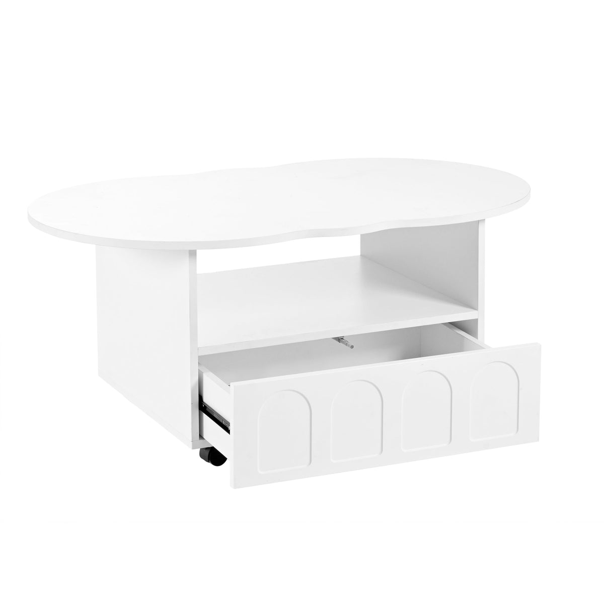 Cream TV Stand and Coffee Table Set with Cable Holes