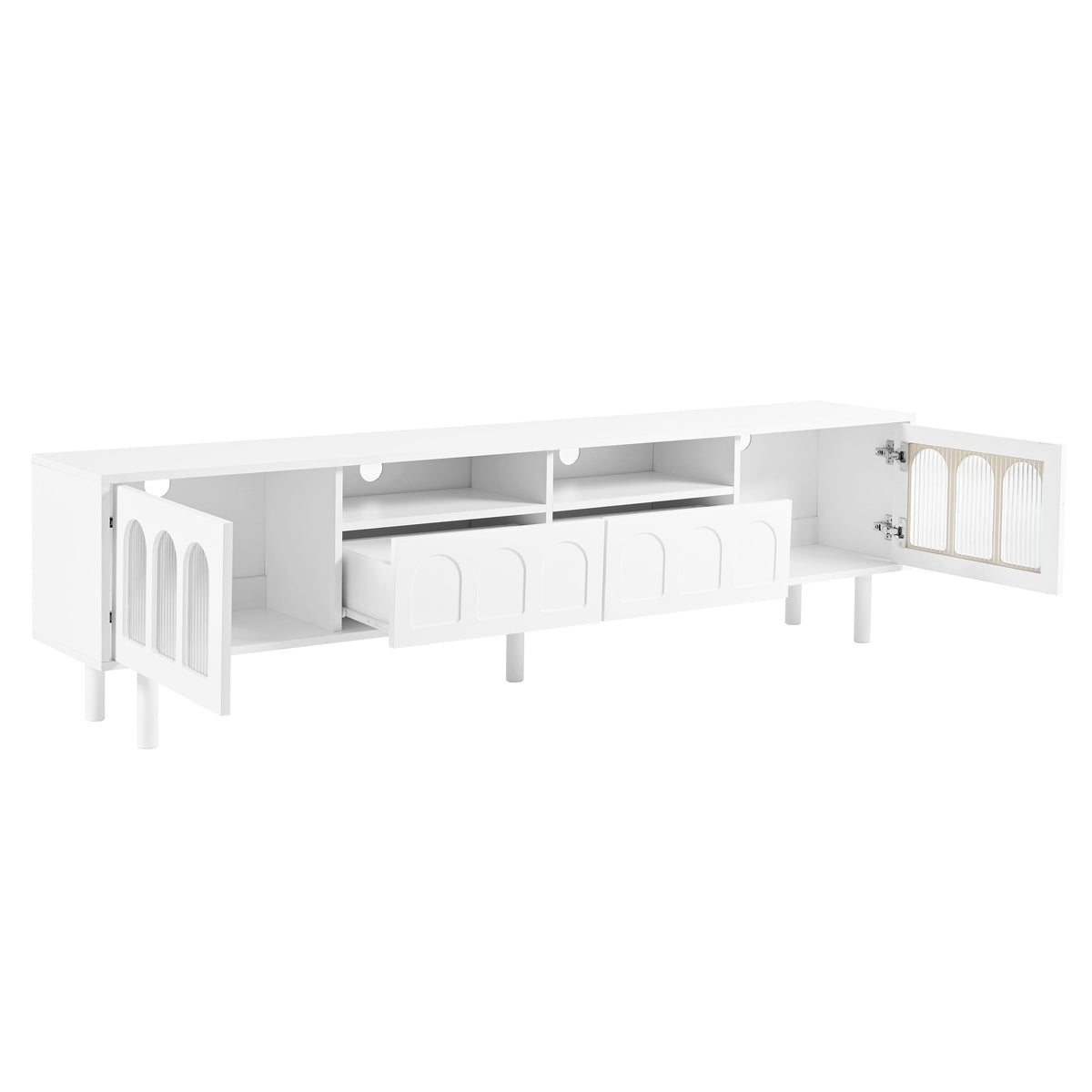 Cream TV Stand and Coffee Table Set with Cable Holes