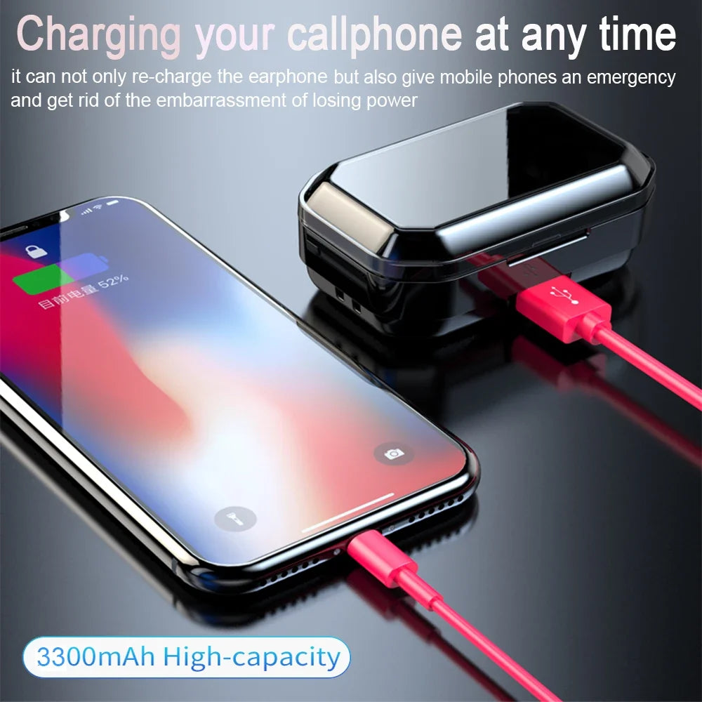 Waterproof IPX7 Wireless Earbuds with 3300mAh Battery