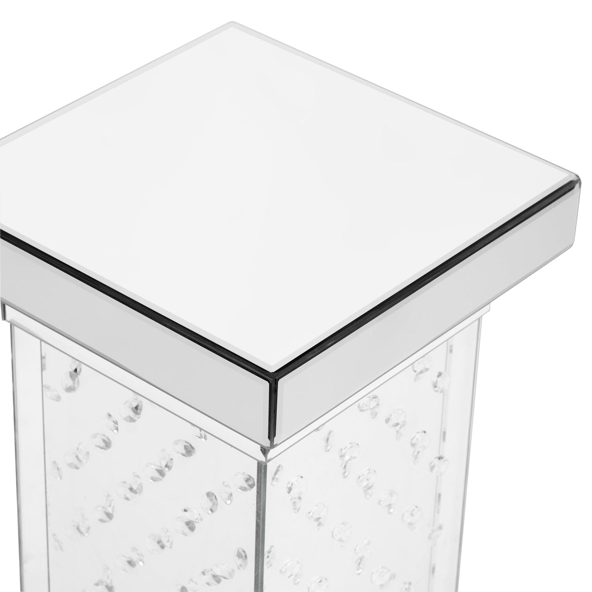 Mirrored Crystal Side Table with LED Light, No Assembly