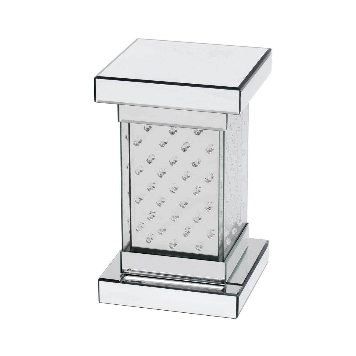 Mirrored Crystal Side Table with LED Light, No Assembly