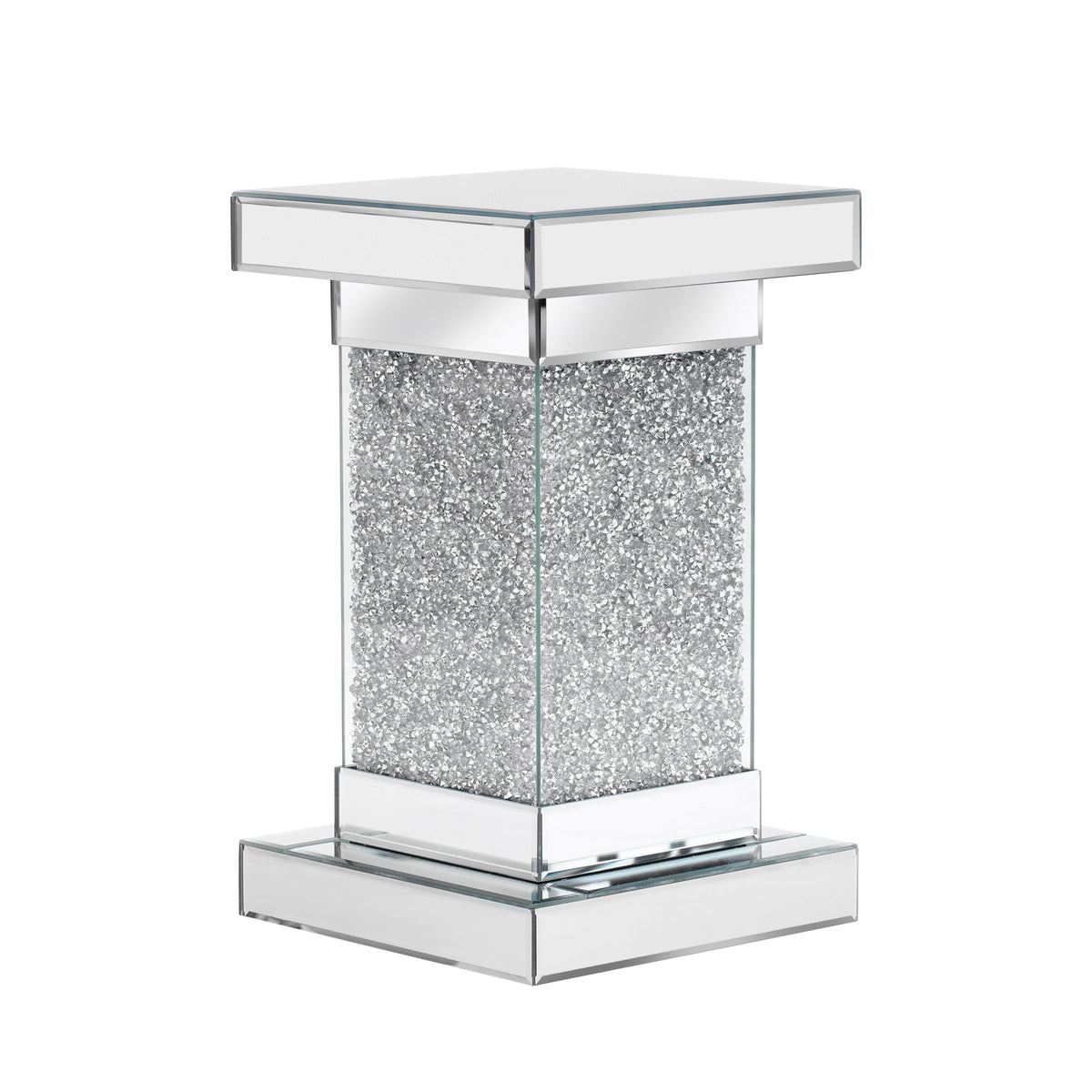 Silver Mirrored Crystal Side Table with LED Lights