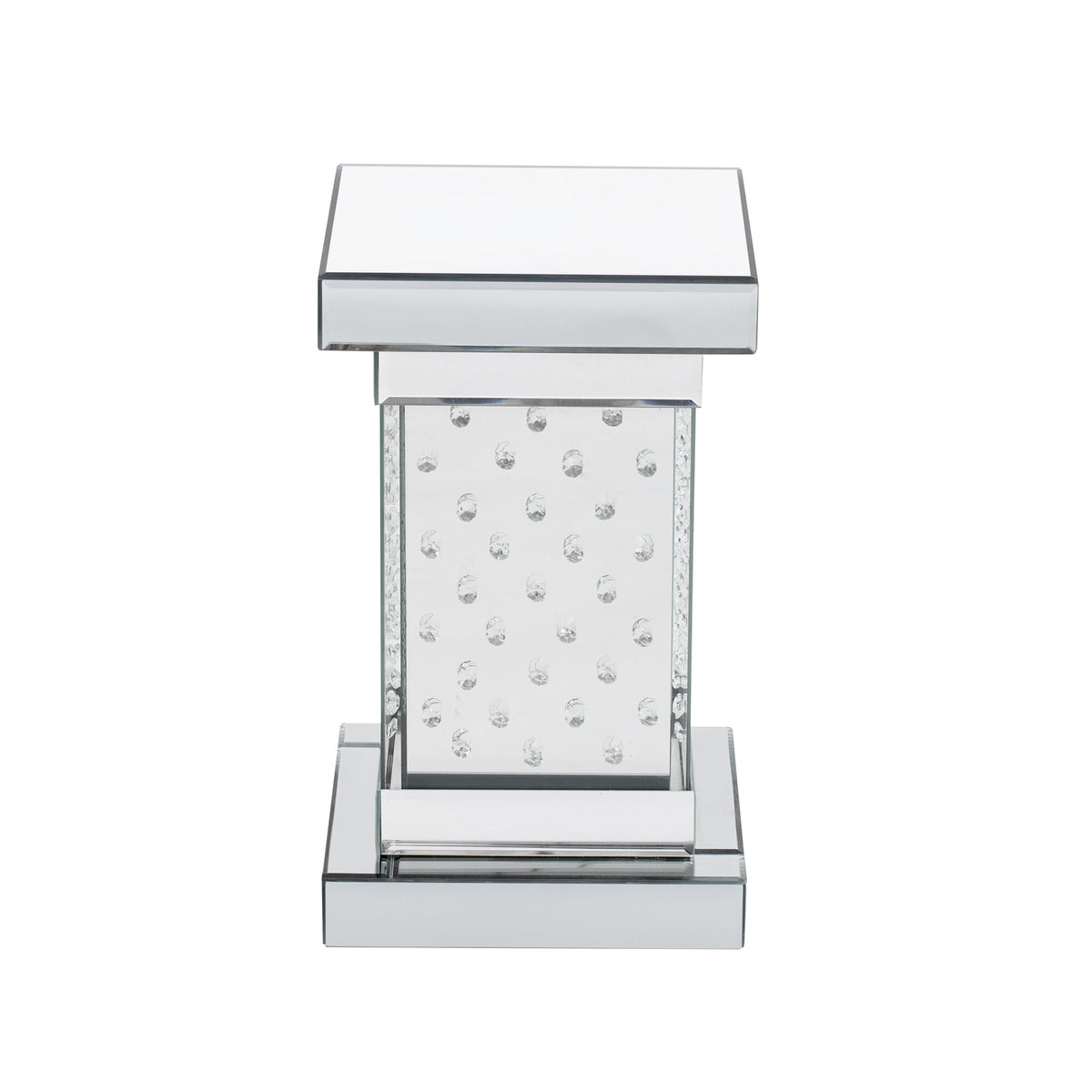 Mirrored Crystal Side Table with LED Light, No Assembly
