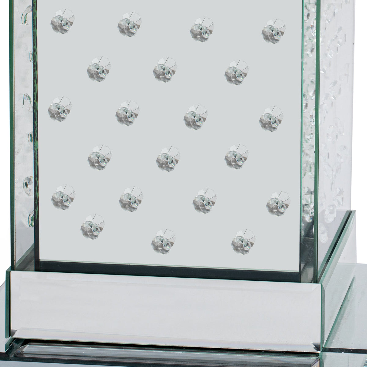 Mirrored Crystal Side Table with LED Light, No Assembly