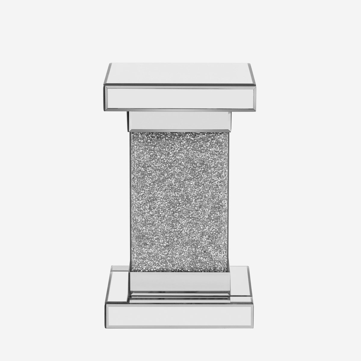 Silver Mirrored Crystal Side Table with LED Lights