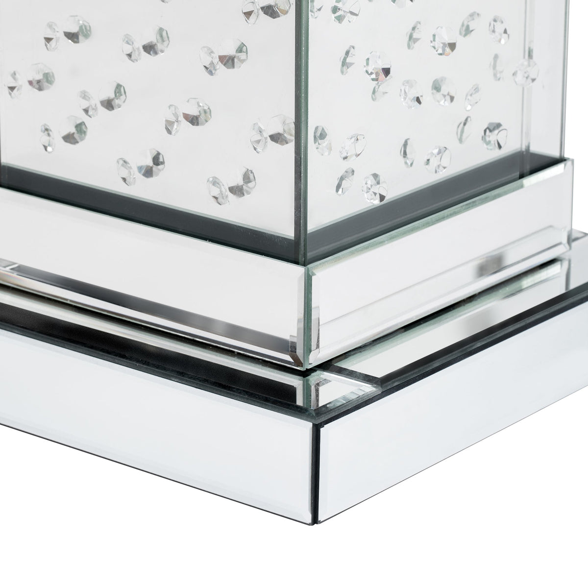 Mirrored Crystal Side Table with LED Light, No Assembly