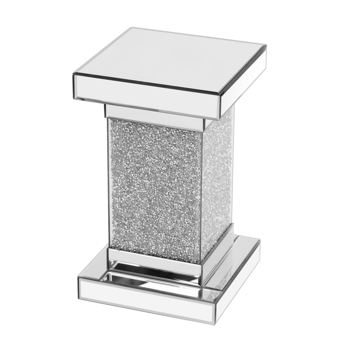 Silver Mirrored Crystal Side Table with LED Lights
