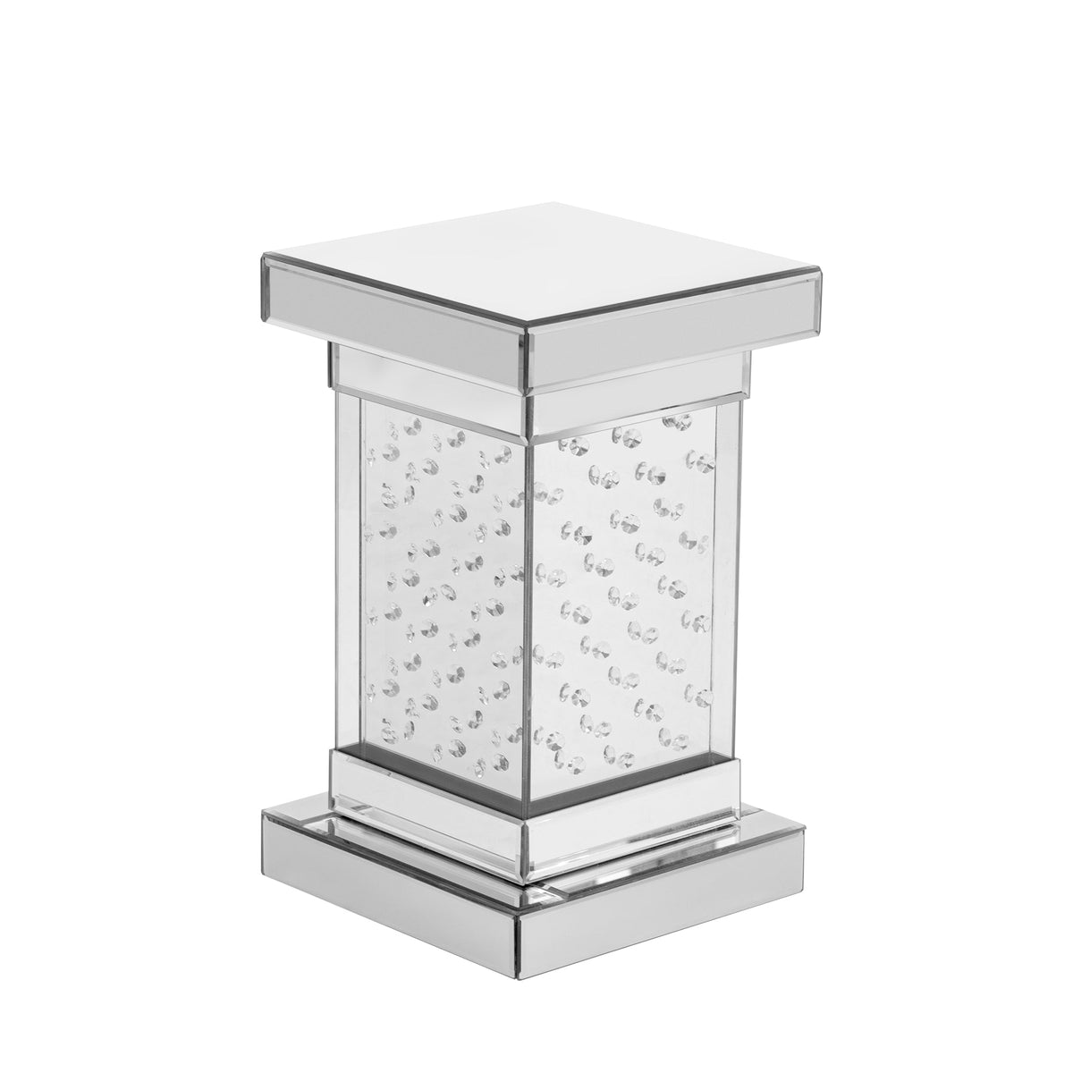 Mirrored Crystal Side Table with LED Light, No Assembly