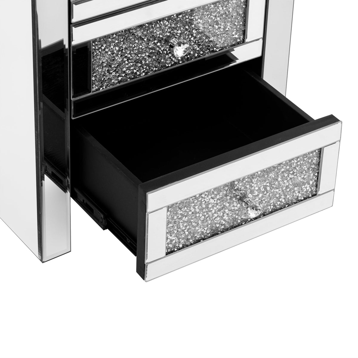 Mirrored Nightstand with Wireless Charging & LED Light