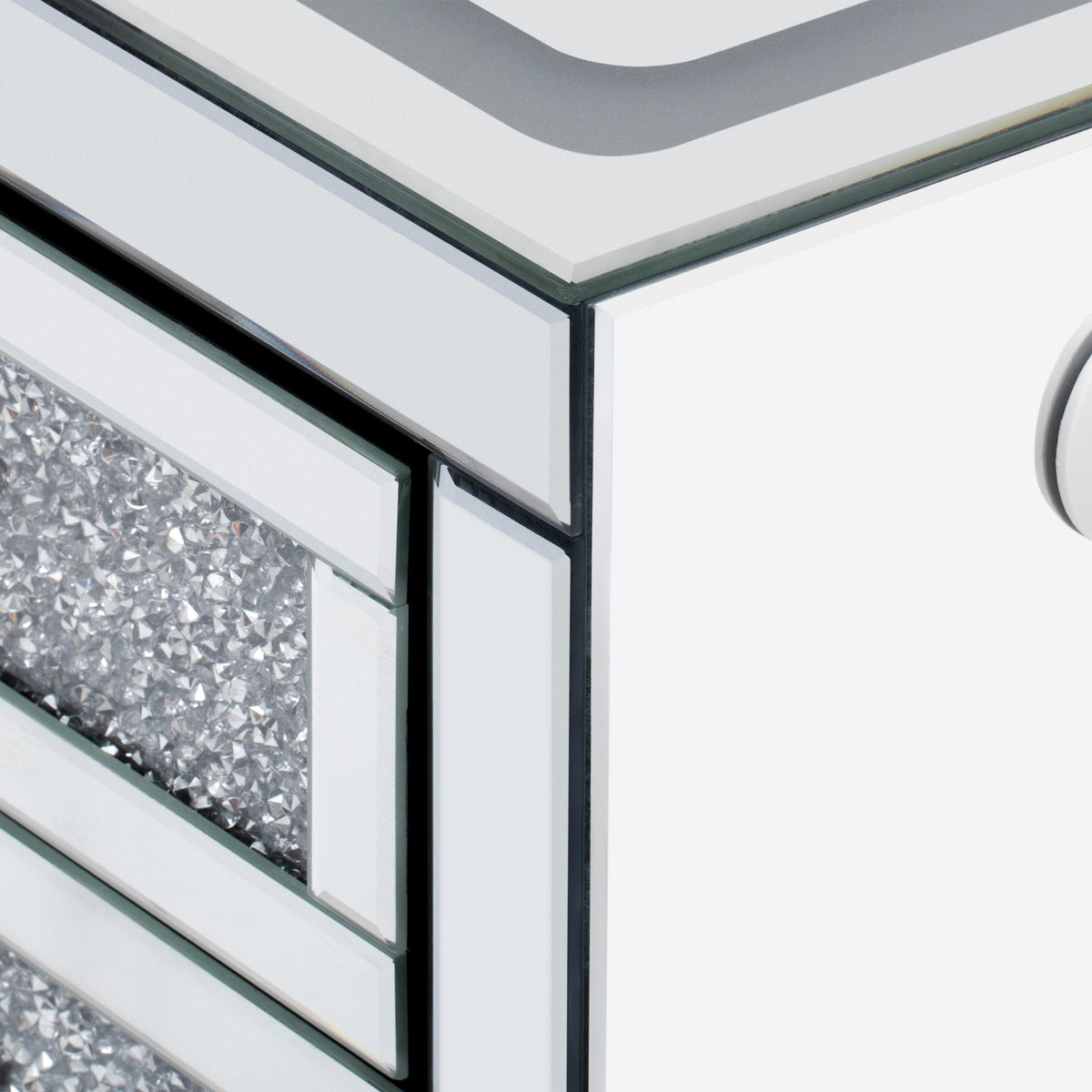 Mirrored Nightstand with Wireless Charging & LED Light